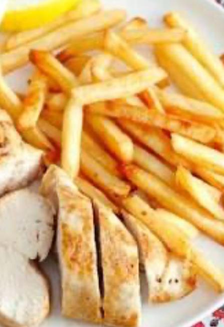 GRILLED CHICKEN BREAST PIECES AND FRIES